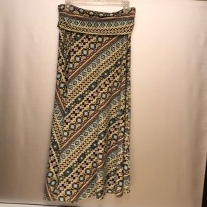 Lapis L floor length maxi skirt. Brown teal yellow